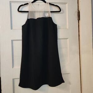 PARKER Dress- Silk Black & White Pipsy Shift Mini, Sheer, Size Small EUC Formal